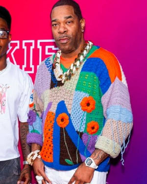 Busta Rhymes Crochet V-Neck Sweater USA Jackets