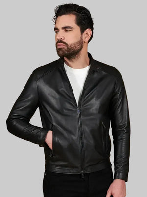 Mens-Black-Nappa-Lamb-Leather-Biker-Jacket-Korean-Collar