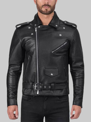 Mens-Brando-Biker-Black-Leather-Jacket