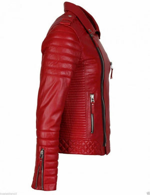 Trimbark Men Cafe Racer Red Leather Jacket Sale