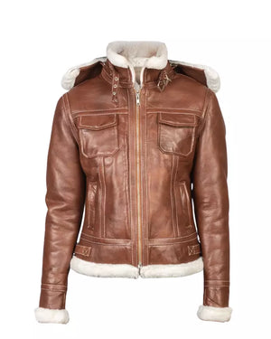 women-brown-hooded-shearling-jacket
