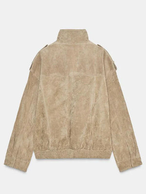 Zara-Woman-Nwt-Suede-Leather-Jacket-Bomber-Brown-Taupe-Back
