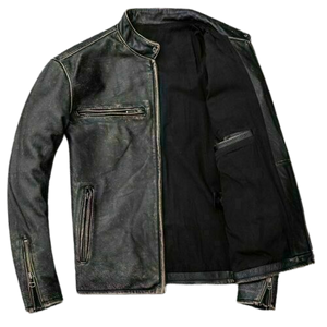 Classic Biker Distressed Cow Leather Jacket, Inner Pocket