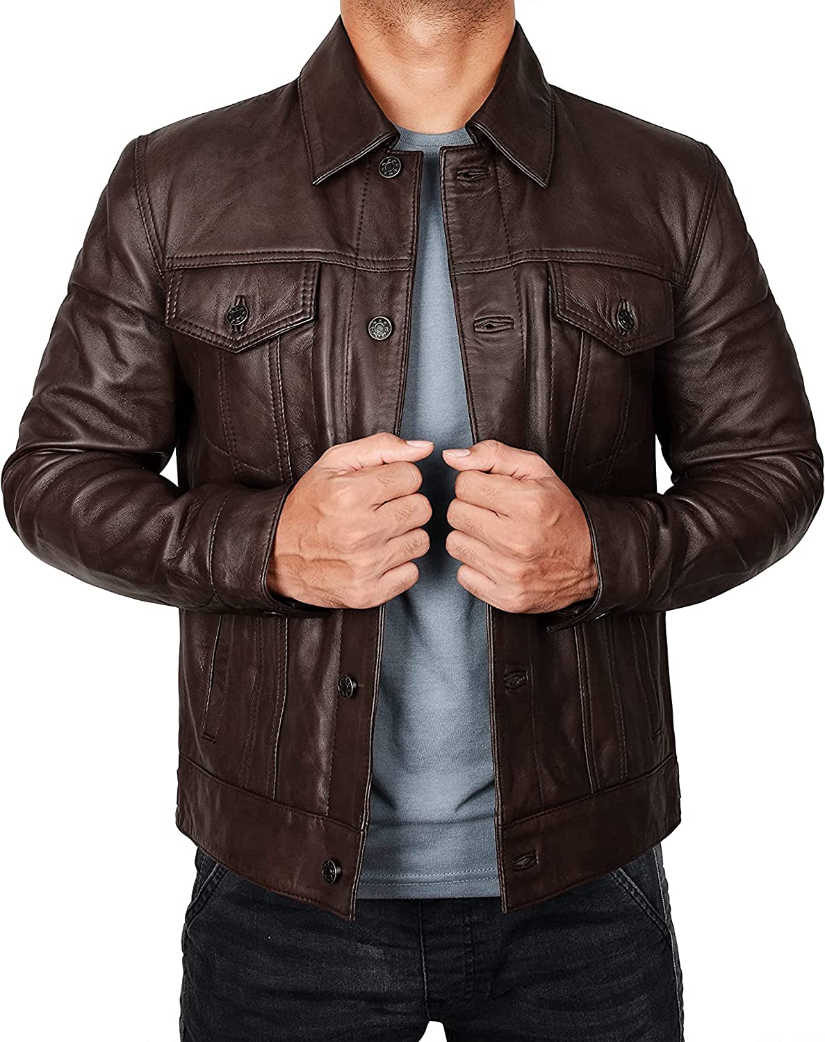 Vintage Trucker Biker Jacket Men, Multi Zing Apparel