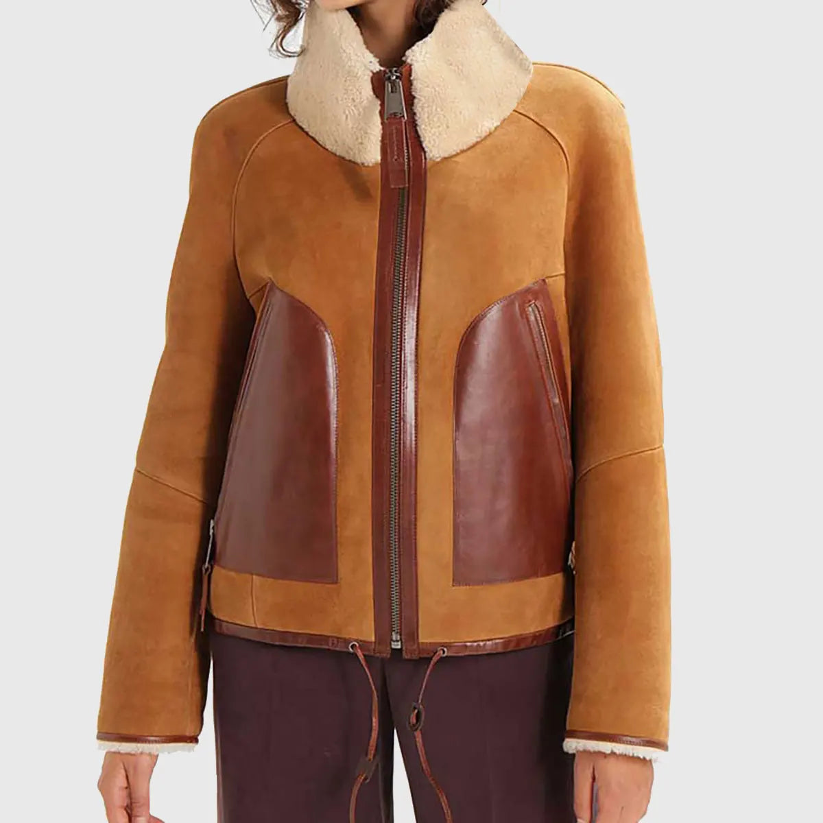 Alicia Women’s Brown Bomber Suede Jacket