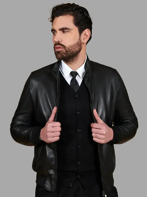 Gerardo Real Leather Black Bomber Jacket Buy