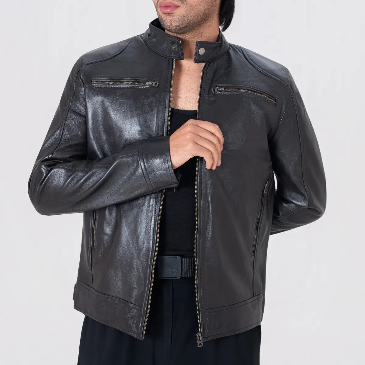 Harry Men’s Black Café Racer Biker Leather Jacket