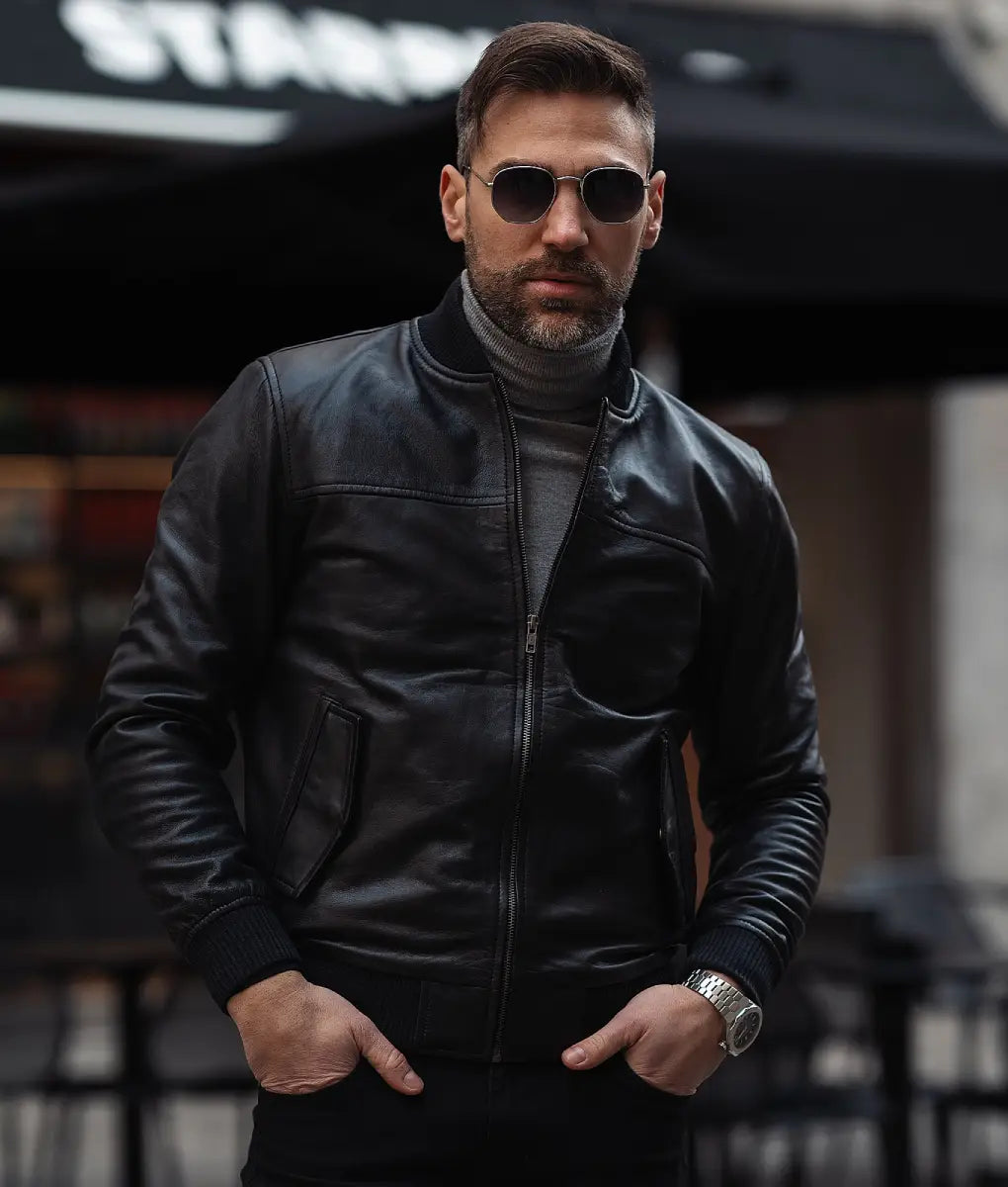 Jim-Mens-Snug-Fit-Black-Bomber-Leather-Jacket