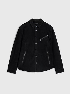 John Varvatos suede shirt jacket front view