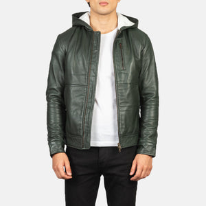 baston-green-hooded-leather-bomber-jacket