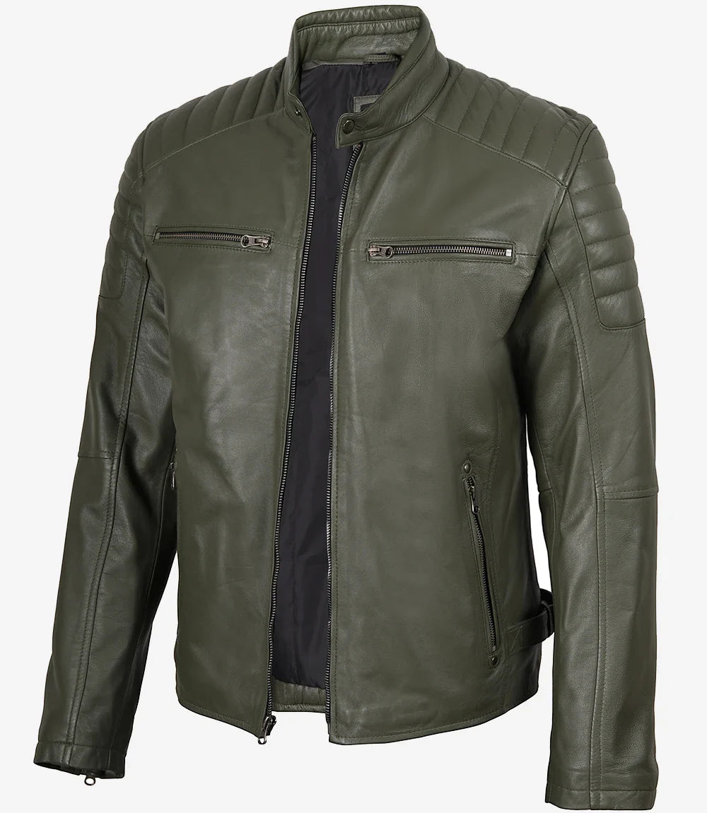 mens-olive-green-biker-style-leather-jacket