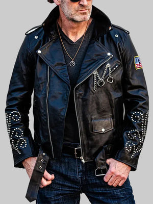Mens-Vintage-Steelheart-Leather-Black-Biker-Jacket