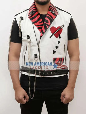 Shawn Michaels Heart Printed White Vest USA Jackets