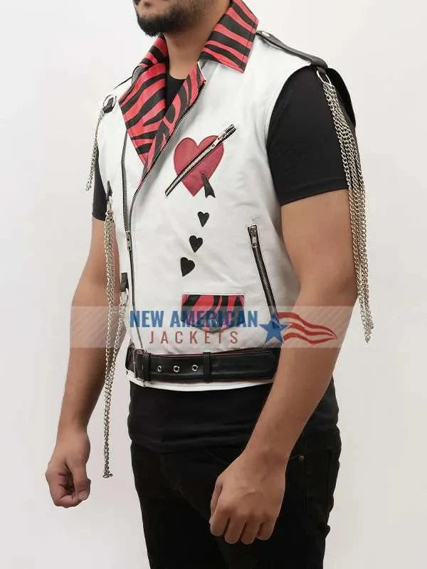 Shawn Michaels Heart Printed White Vest USA Jackets