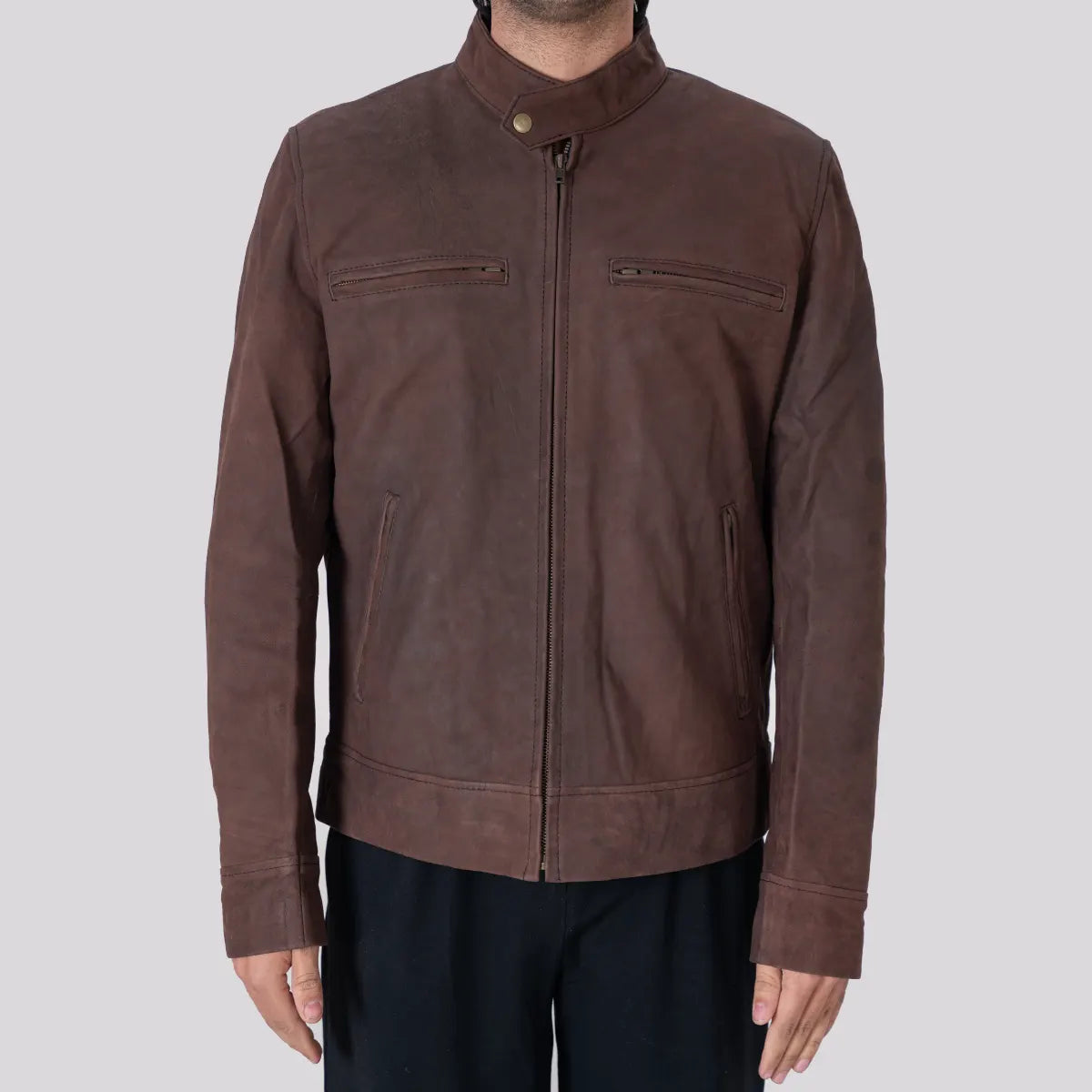 Nathan Men’s Dark Brown Biker Leather Jacket