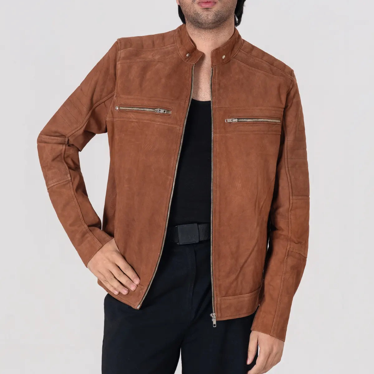 Brown Suede Biker Leather Jacket