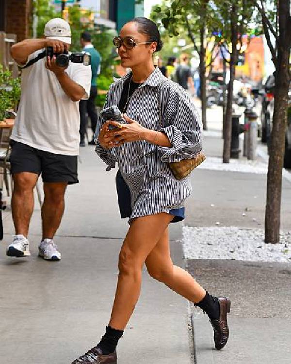 Tessa Thompson NYC Striped Shirt USA Jackets