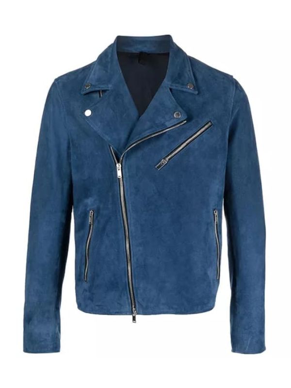 Blue Zipper Suede Leather Jacket, Blue Zing Apparel