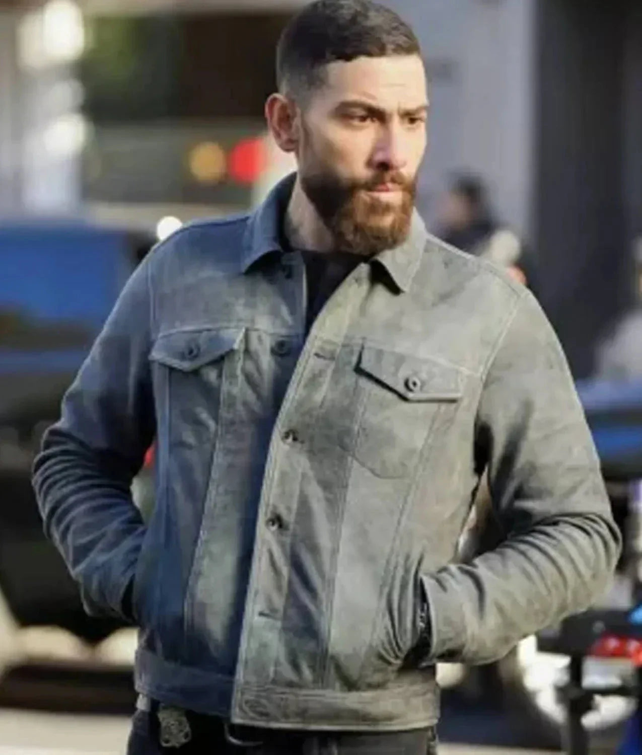 Trucker Suede Leather Jacket Men, Grey Zing Apparel
