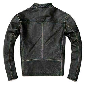 Classic Biker Distressed Cow Leather Jacket, Back