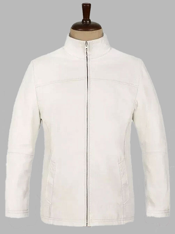 Men Off-White Genuine Lambskin Motorcycle Biker Jacket